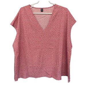 Shein Curve Pink Polka Dot V-Neck Blouse 4XL Lightweight & Flowy Womens Top